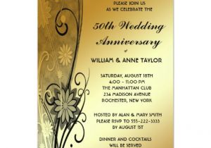 Wedding Invitation Templates Golden Gold Flower Swirls 50th Anniversary Invitations Zazzle