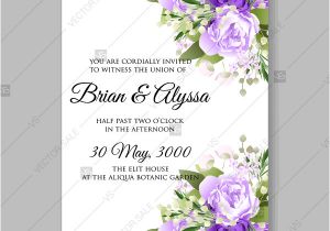 Wedding Invitation Templates Lilac Lavander Violet Purple Lilac Peony Floral Wedding