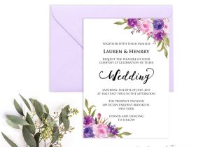 Wedding Invitation Templates Lilac Lavender Invitation Template Purple Lilac Watercolor Flowers