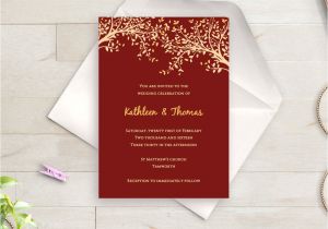 Wedding Invitation Templates Red and Gold Red and Gold Printable Wedding Invitation Template Leaves