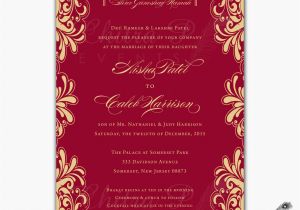 Wedding Invitation Templates Red and Gold Red Gold Wedding Invitations Printed Indian Engagement