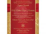 Wedding Invitation Templates Red and Gold Winter Wedding Invitation Red Gold Snowflakes Printed