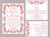 Wedding Invitation Templates Red and White Diy Wedding Invitation Template Set Editable Word File