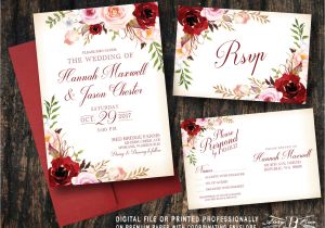 Wedding Invitation Templates Red and White Red Blush Floral Wedding Invitation Set Pink Flowers Vintage