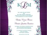 Wedding Invitation Templates Violet Kaitlyn Wedding Invitation Peacock Purple Teal Wedding