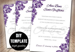 Wedding Invitation Templates Violet Lace Purple Wedding Invitation Diyaubergine Wedding
