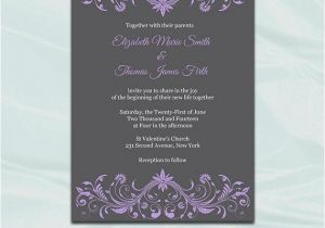 Wedding Invitation Templates Violet Purple and Gray Wedding Invitation by Weddingprintablesdiy