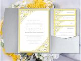 Wedding Invitation Templates Yellow Pocket Fold Wedding Invitations Brooklyn Yellow Silver