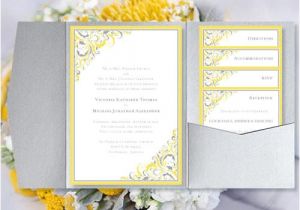 Wedding Invitation Templates Yellow Pocket Fold Wedding Invitations Brooklyn Yellow Silver