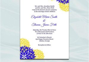 Wedding Invitation Templates Yellow Royal Blue and Yellow Wedding Invitation Template Diy