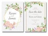 Wedding Invitation Vector Template Floral Wedding Invitation Template with Golden Frame
