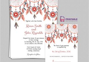 Wedding Invitations to Print at Home for Free Free Pdf Boho theme Dreamcatchers Wedding Invitation and