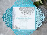 Wedding Invitations Turquoise and Silver Modern Tiffany Blue Laser Cut Silver Foil Lace Wedding