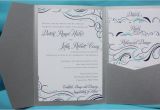 Wedding Invitations Turquoise and Silver Turquoise Purple Silver Swirls Dots Pocketfold