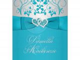 Wedding Invitations Turquoise and Silver Wedding Invitation Turquoise Silver Floral Printed