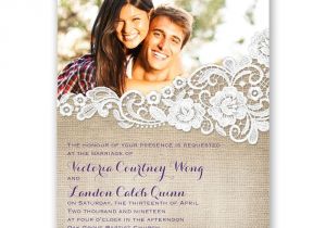 Wedding Invitations with Couples Picture Burlap and Lace Frame Invitation with Free Response