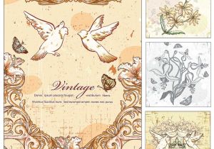 Wedding Invitations with Doves Doves and Flowers Wedding Invitation Card Vector Free