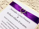 Wedding Invitations with Ribbon and Rhinestones Classic Purple Ribbon Heart Rhinestone Layered Wedding