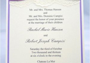 Wedding Invitations with Ribbon and Rhinestones Purple Lace Wedding Invitation with Satin Ribbon and