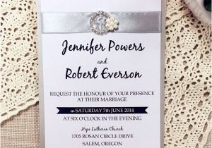 Wedding Invitations with Ribbon and Rhinestones Traditional Silver Ribbon Pearl Rhinestone Buckle Layered