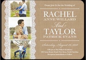 Wedding Invites with Pictures Burlap and Lace 5×7 Wedding Invitations Shutterfly