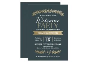 Welcome Party Wedding Invitation Wording Gold Laurels Slate Wedding Welcome Party Invite Zazzle