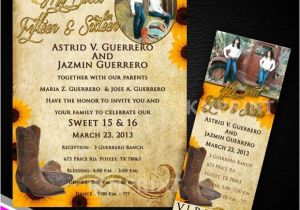 Western Quinceanera Invitations Sweet 15 Western theme Invitation and Vip Ticket with