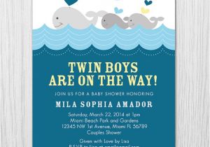 Whale themed Baby Shower Invitations Whale theme Baby Shower Invitation Twin Boys Baby Shower