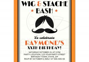 Wig and Mustache Party Invitations Retro Wig and Mustache Bash Birthday Party Invitation