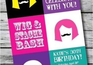 Wig Party Invitations Wig and Stache Bash Mustache Printable Adult Birthday