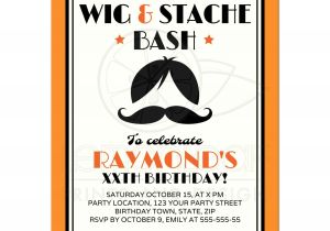 Wig themed Party Invitations Retro Wig and Mustache Bash Birthday Party Invitation