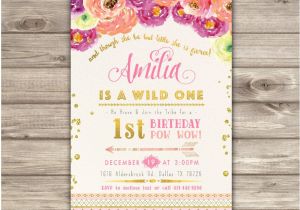 Wild One Birthday Invitation Template Wild One Birthday Invitations Pink and Gold Party Girl First