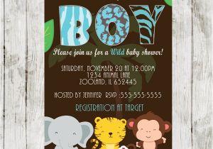 Wild Safari Blue Baby Shower Invitations Animal Print Blue Safari Baby Shower Invitation