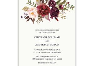 Wine Colored Wedding Invitations Floral Watercolor Wedding Invitations Burgundy Wine