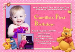 Winnie the Pooh Invites 1st Birthday Winnie the Pooh First Birthday Invitation Pink 1 or 2