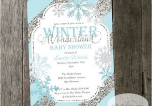 Winter Wonderland Baby Shower Invitation Wording Winter Wonderland Baby Shower Invitation Snowflakes Blue