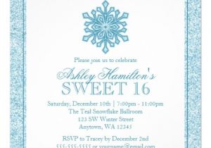 Winter Wonderland Sweet 16 Party Invitations Glitter Snowflake Teal Sweet 16 Winter Wonderland 5 25×5