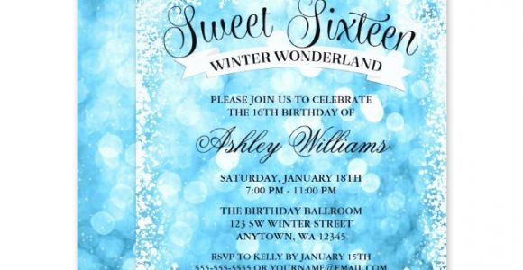 Winter Wonderland Sweet 16 Party Invitations Sweet 16 Winter Wonderland Blue Glitter Lights Invitations