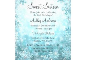 Winter Wonderland Sweet 16 Party Invitations Sweet 16 Winter Wonderland Sparkle Snowflakes Card