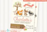 Woodland themed Birthday Party Invitations Little Girl 39 S Woodland 1st Birthday Party Invitation