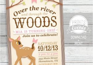 Woodland themed Birthday Party Invitations Woodland Deer Birthday Invitation First Birthday