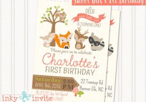 Woodland themed First Birthday Invitations Little Girl S Woodland 1st Birthday Party Invitation