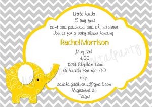 Yellow and Gray Elephant Baby Shower Invitations Yellow and Grey Elephant Baby Shower Invitation 4×6 or 5×7