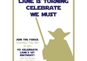 Yoda Birthday Party Invitations Starwars First Birthday Party Invitation