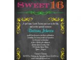 Zazzle Sweet 16 Birthday Invitations Sweet 16 Birthday Invitation Neon Chalkboard