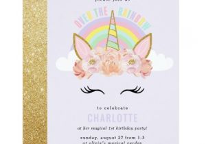Zazzle Unicorn Birthday Invitations Rainbow Unicorn Birthday Invitation Pink Gold